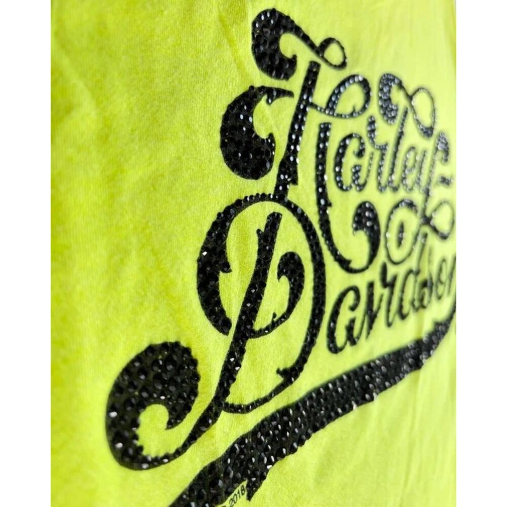 Harley Davidson Womens Tank XL Neon Yellow Black Rhinestone El Paso Texas NWT - Picture 3 of 5